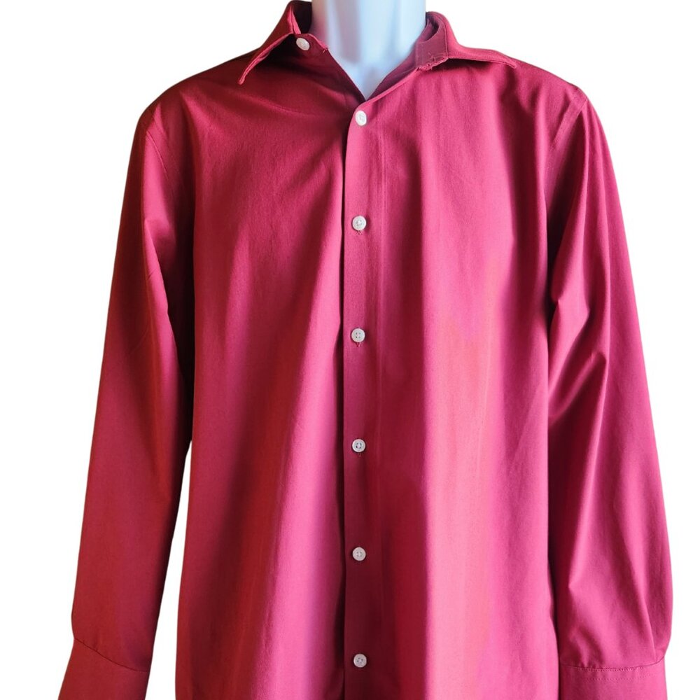 Haggar Slim Fit Mens Dress Shirt Red Wine Solid Size 32-33 Neck 15 1/2